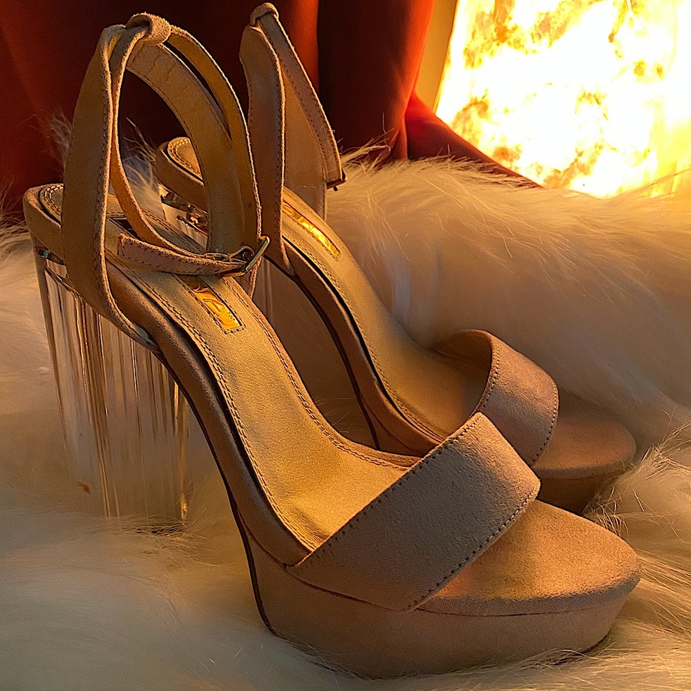 •Liliana Glass Nude Strap Heels•